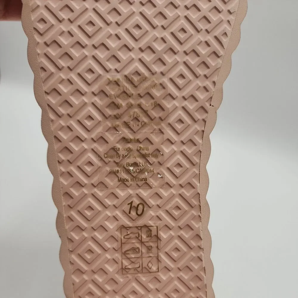 Tory Burch Faux Fur Scallop Wedge Slide Sandal‎ Sea Shell Pink Size 10 $168